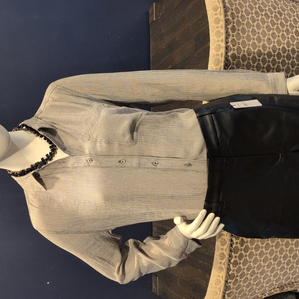 Express Textured Black and White Button-Down Shirt